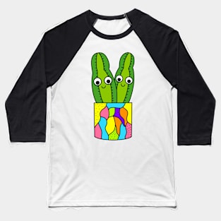 Cute Cactus Design #229: Cute Cacti In Colorful Abstract Pot Baseball T-Shirt